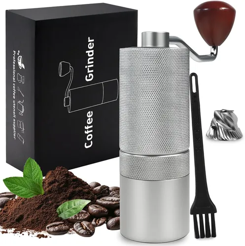 Vista 11 de Molinillo de café manual, caja de regalo, rebaba cónica desmontable de acero inoxidable, molinillo de granos de café de aluminio con 25 ajustes
