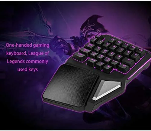 Vista 2 de YMNL Controlador de juego con cable USB mango de teclado 2 en 1 para PC de League of Legends operación con una sola mano