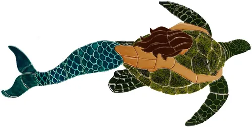 Vista 8 de Mosaico de cerámica para piscina de sirena con tortuga (35 x 17 pulgadas, rojo)