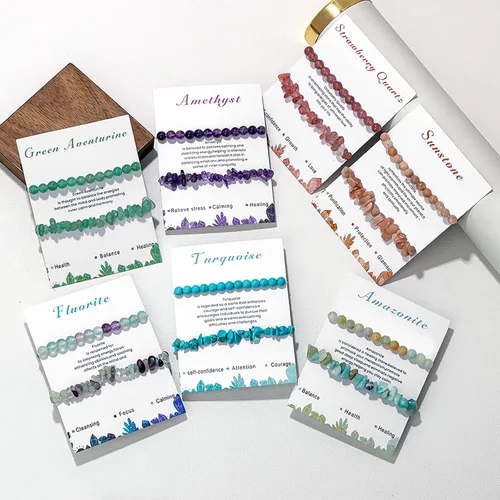 Vista 6 de Pulseras de cristal curativo para mujer, 2 pulseras de piedra natural de 0.236 pulgadas, pulseras elásticas de cuentas de cristal hechas a mano