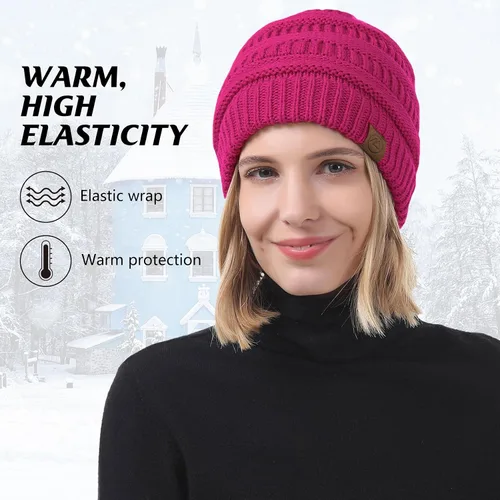 Vista 2 de Durio Gorros de invierno para mujer, gorro de punto trenzado, gorro de invierno grueso para mujer