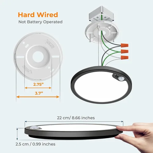Vista 7 de BLNAN Lámpara de techo con sensor de movimiento con cable, 8.7 pulgadas, 3000 K, 4000 K, 5000 K, seleccionable, lámpara LED de montaje empotrado