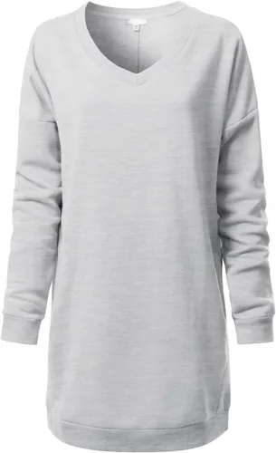 Vista 28 de MixMatchy Sudadera casual de forro polar con cuello en V para mujer, manga larga, túnica para otoño e invierno Negro (cuello redondo)