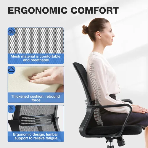 Vista 4 de Silla de oficina ergonómica, silla de oficina con respaldo medio, silla de escritorio de oficina con ruedas, silla de computadora con soporte
