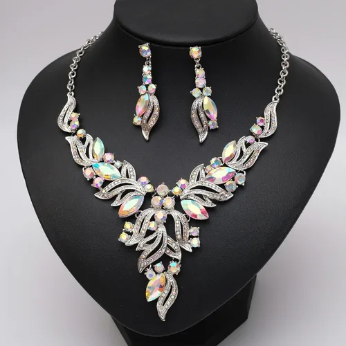 Vista 3 de chaoyite Disfraz de novia en forma de hoja, joyería para novia, collar, aretes, pulsera, anillos, accesorios para vestidos de graduación, Cobre