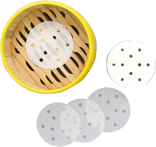 Vista 8 de SEIWEI 100 piezas de papel pergamino de bambú para freidora de aire de 3 pulgadas, hojas de papel pergamino perforadas redondas, resistentes al