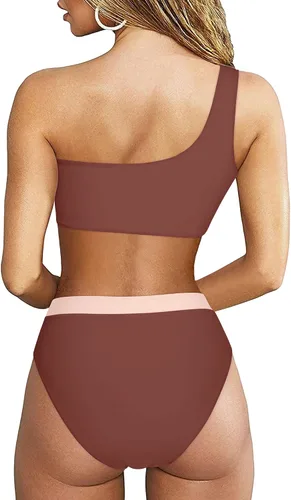 Vista 31 de MOOSLOVER Traje de baño de dos piezas con corte alto y cintura alta para mujer