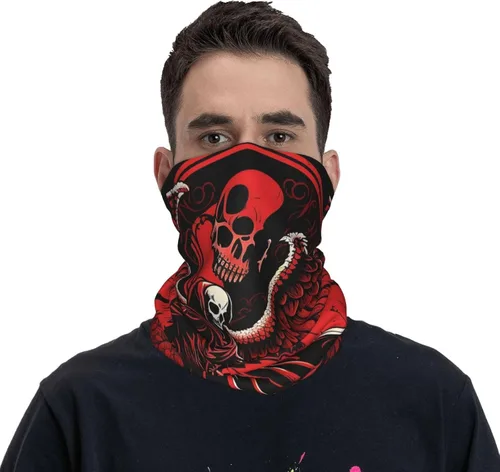 Vista 2 de HERRECX angel god skull grim reaper skeleton red Neck Gaiter Face Cover Scarf Balaclava Bandana for Women Men Gaiter Mask for Motorcycle Cycling