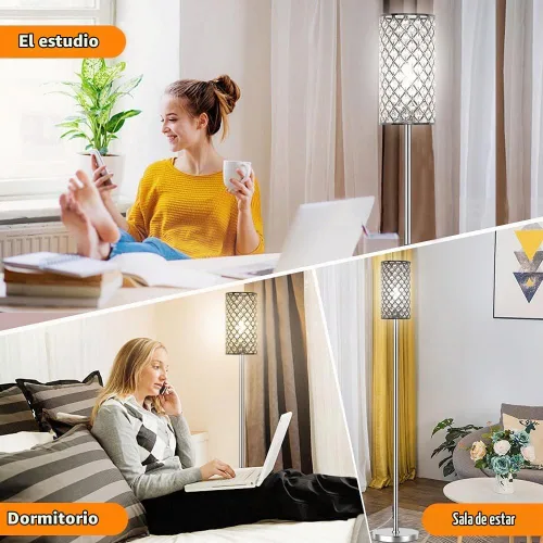 Vista 7 de Lámparas de pie de cristal – Moderna lámpara de pie plateada con 3 bombillas LED CCT para decoración elegante del hogar, sala de estar y dormitorio