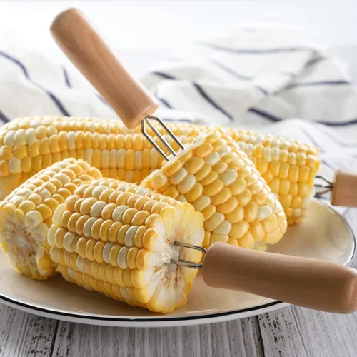 Vista 8 de Corn On The Cob - Juego de 20 soportes de mazorca de maíz de acero inoxidable con mango de madera, pinchos de mazorca, tenedores de maíz