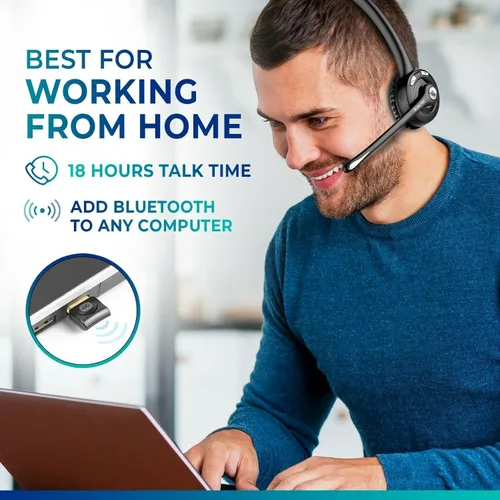 Vista 2 de Delton Auriculares Bluetooth Trucker 10X, auriculares inalámbricos con micrófono, sobre la cabeza con micrófono para Skype, centros de llamadas