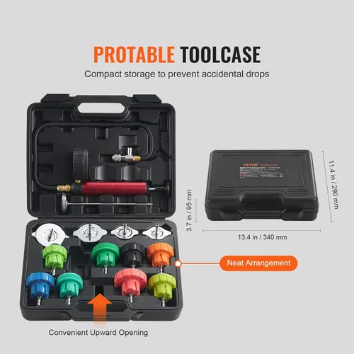 Vista 7 de VEVOR Kit de probador de presión de radiador para sistema de refrigeración automotriz, kit de probador de presión de radiador de 14 piezas con bomba