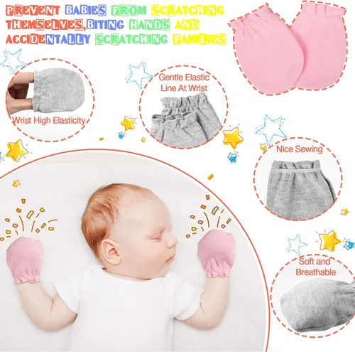 Vista 4 de Hicarer Guantes de turbante para bebé 4 sombreros y 4 pares de manoplas