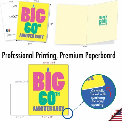 Vista 4 de NobleWorks - Tarjeta de felicitación de 60º aniversario jumbo de 8.5 x 11 pulgadas con sobre para hombres, mujeres - 60 años casados - Big 60