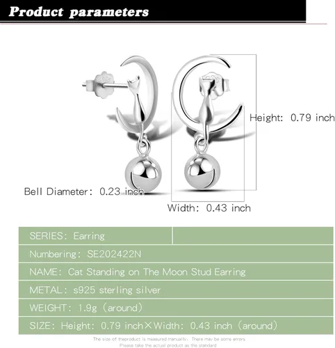 Vista 3 de Aretes de plata de ley 925 con forma de campana de gato y luna para mujeres adolescentes 5 estilos no alérgicos regalo de joyería fina