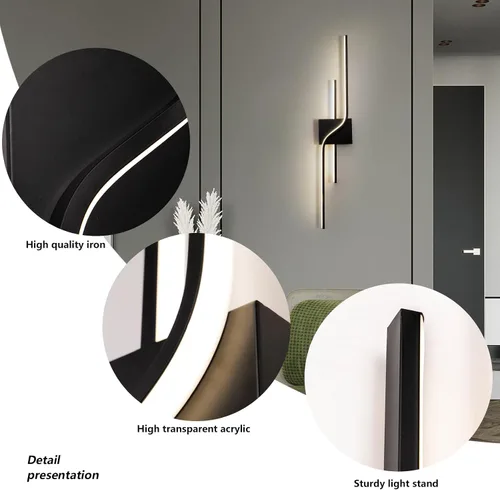 Vista 3 de Apliques de pared LED modernos, iluminación de pared interior negra para sala de estar, accesorios de tocador de baño de 30 pulgadas, lámpara