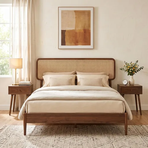 Vista 19 de NTC Lupin - Base de cama de madera con cabecero, base de madera de roble macizo y goma con listones silenciosos y soportes centrales de madera Negro