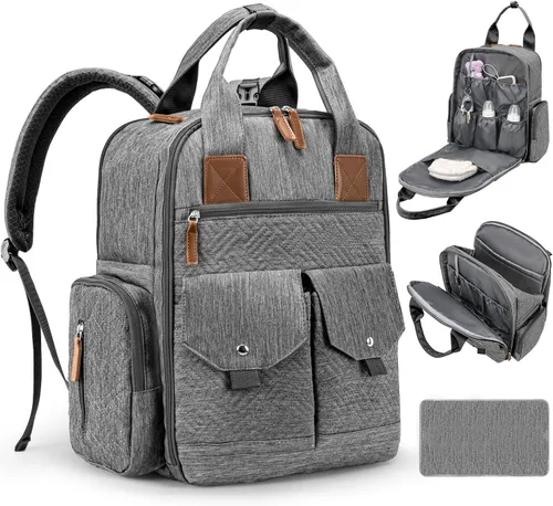 Vista 10 de JSTPRO Mochila para pañales – Bolsa de pañales grande con cambiador portátil como regalo de baby shower, bolsa de viaje unisex ligera e impermeable