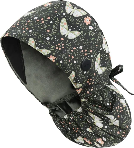 Vista 38 de Gorra médica con forro de satén con bolsillo para cola de caballo, gorro de enfermera médica de algodón con banda elástica para el sudor