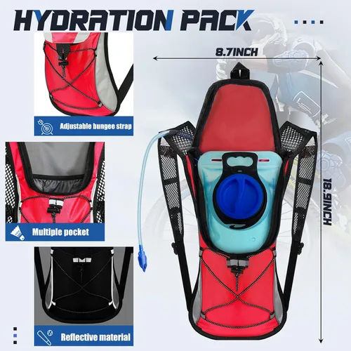 Vista 3 de Paquete de 3 mochilas de hidratación con bolsa de agua de 2 litros, paquete de hidratación con vejiga de hidratación, senderismo, correr, ciclismo