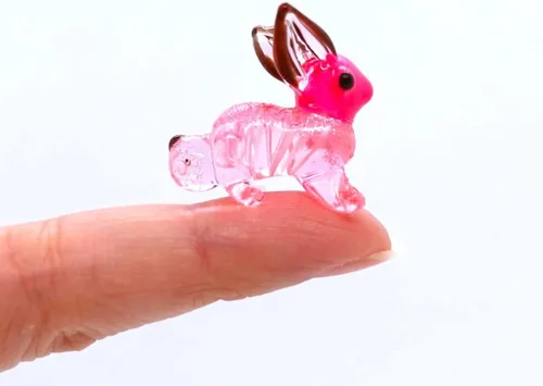 Vista 7 de Micro figuras de conejo de vidrio soplado a mano, animales, regalo coleccionable para decoración del hogar (negro rosa)