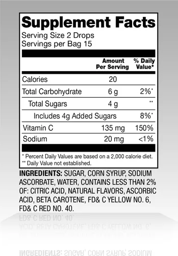 Vista 4 de Amazon Basic Care Gotas de suplemento de vitamina C, limón, naranja y pomelo, 140 unidades (anteriormente SoundHealth)