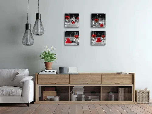 Vista 2 de Biufo Lienzo de cocina, impresiones artísticas de pared con rosas de vino blanco y negro, pintura floral para comedor, restaurante, decoración