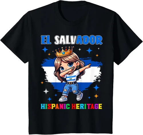 Vista 36 de Camiseta infantil El Salvador Dabbing Girl Hispanic Heritage Celebration, Negro