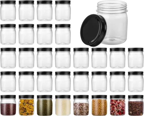 Vista 8 de Tarros de plástico reutilizables con tapa hermética plateada, tarros transparentes de 8 onzas para alimentos secos, café, sin BPA