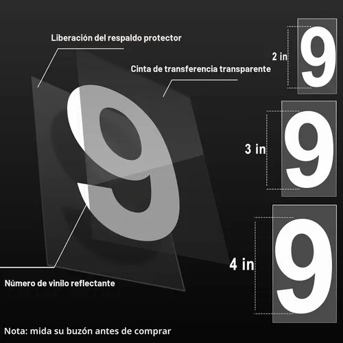 Vista 6 de Números de buzón de 1.5 pulgadas para exterior, 50 calcomanías reflectantes de números con pestaña adhesiva para una fácil separación de la parte