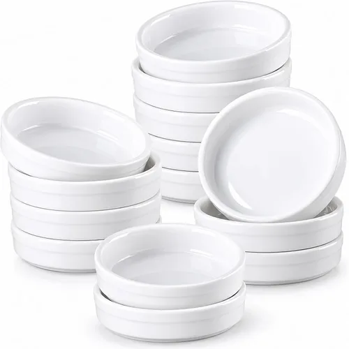 Vista 15 de ONEMORE Ramekins - Juego de 6 moldes aptos para horno, 4 onzas, cuencos de cerámica para souffle, natillas, salsa de inmersión, postre, microondas