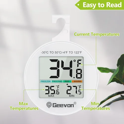 Vista 5 de Geevon Termómetro Digital Pequeño para Refrigerador Paquete de 2, IP65 Impermeable Uso Comercial y Doméstico, Función de Registro Máx/Mín