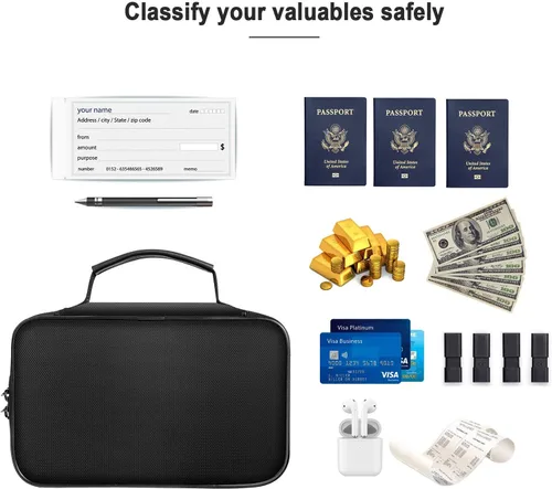 Vista 4 de ENGPOW Pequeño estuche organizador de almacenamiento ignífugo con cerradura (9"x 5.3"x 3.7"), bolsa billetera organizadora de monedas caja fuerte