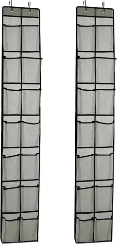 Vista 8 de PVWSG Organizador de zapatos sobre la puerta, 14 bolsillos grandes de malla para colgar zapatos para organizadores de clóset y almacenamiento, Negro