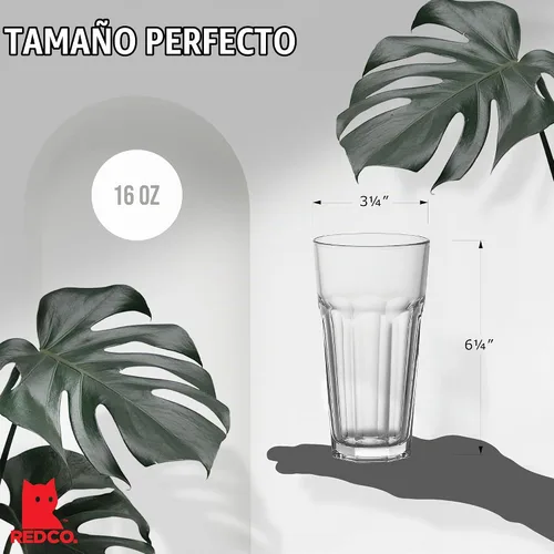 Vista 5 de Red Co. Juego de 6 vasos de vidrio transparente de 16 onzas líquidas para agua, jugo, cerveza, cócteles