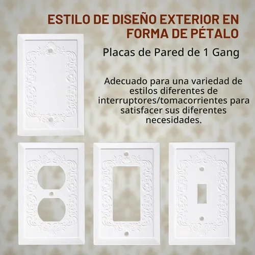 Vista 6 de Cubiertas Decorativas para Enchufes Placa de Pared, Diseño de Relieve de Pétalos Estilo Clásico, Cubierta Decorativa Moderna para Interruptor de Luz