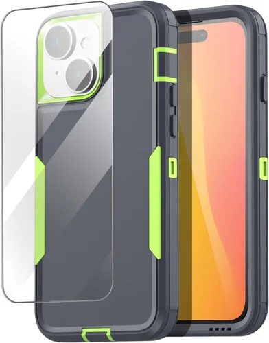 Vista 11 de AICase Funda compatible con iPhone 15, soporte integrado con protector de pantalla de cristal, protección contra caídas de alta resistencia, cuerpo