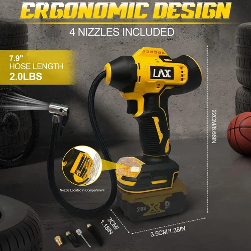 Vista 6 de Inflador de neumáticos, compresor de aire portátil para DeWalt 20v Max Battery Power, bomba de aire eléctrica portátil inalámbrica de 160 PSI