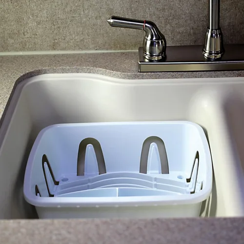Vista 6 de Camco RV Mini Escurreplatos y Bandeja - Presenta un diseño de bandeja de drenaje inclinada, construcción resistente y es ideal para espacios