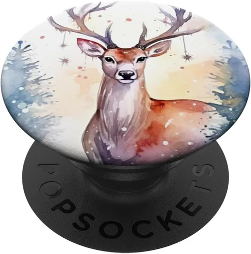 Vista 6 de Reno de acuarela - Fondo mágico de invierno - PopSockets de Navidad MagSafe PopGrip para iPhone