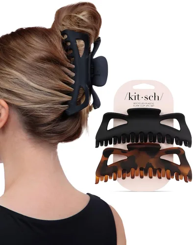Vista 9 de Kitsch Pinzas grandes para el cabello para mujer, pinzas de plástico reciclado duraderas para peinados y peinados, sujeción segura durante todo