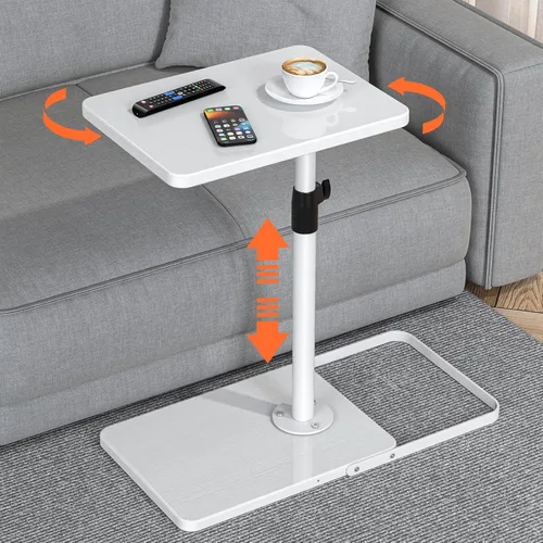 Vista 8 de Mesa de TV para sofá, altura ajustable/giro de 360°/diseño de panel abatible de 180°, mesa auxiliar lateral en forma de C, mesa lateral para brazo