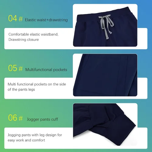 Vista 4 de niaahinn Conjunto de ropa quirúrgica clásica con cuello en V y pantalón deportivo de yoga, uniforme médico de enfermería