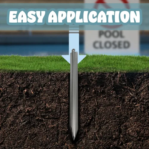Vista 6 de Poolzilla Paquete de 1 anclaje de estaca de césped con cubierta de seguridad de 16 pulgadas, para instalación de anclajes de césped, diseño