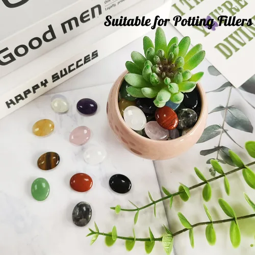 Vista 4 de ZHIYUXI 30 piezas de cristales a granel al por mayor Cristales Set Cristales y piedras preciosas Bolsillo pulgar Oval Palm Stone Reiki Energy