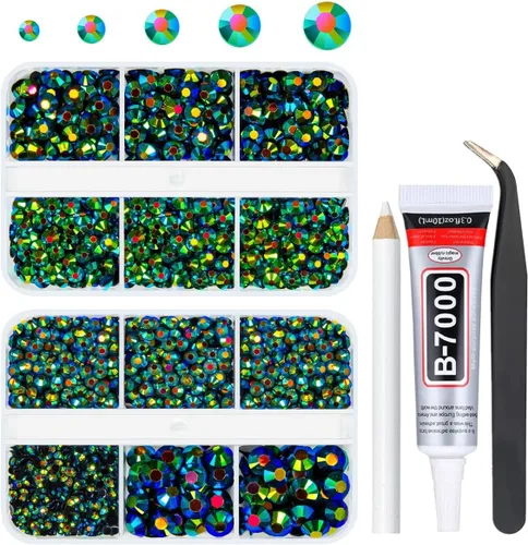 Vista 32 de qiipii Diamantes de imitación de resina AB verde aguamarina con pegamento B7000 para manualidades deslumbrantes de 2mm-6mm piedras gelatinosas