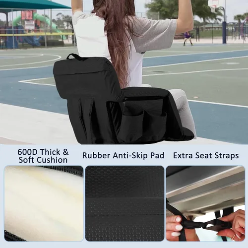 Vista 6 de Asiento de estadio plegable para gradas con soporte de espalda, sillas de grada con respaldo acolchado y reposabrazos ajustables, 6 posiciones