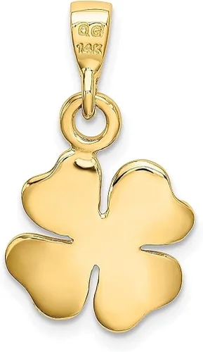 Vista 3 de Collar con dije de trébol de cuatro hojas texturizado de oro amarillo de 14 quilates, buena suerte, cuerno italiano, claddagh, joyería fina