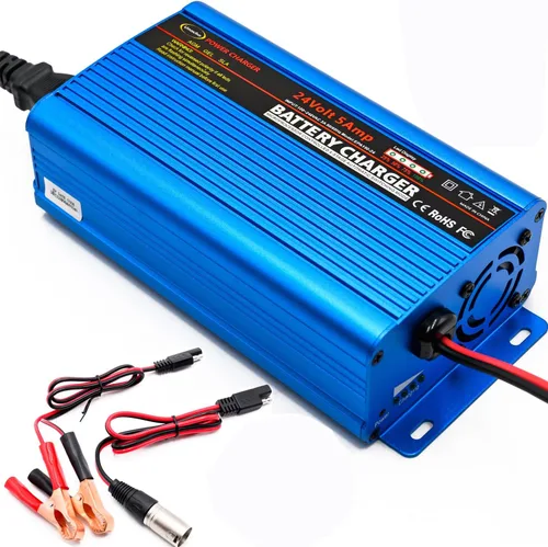 Vista 11 de Unocho Mantenedor de cargador de batería de 24V 5A Cargador inteligente de plomo-ácido de 4 etapas con conector XLR de 3 pines interruptor