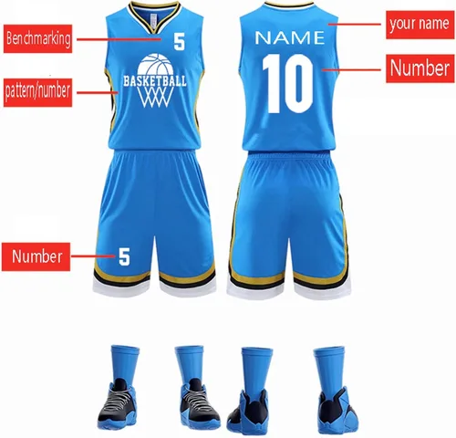 Vista 5 de VOLLENC Camisetas de baloncesto para adultos para niños, ropa deportiva transpirable que absorbe el sudor, ropa de entrenamiento, traje deportivo